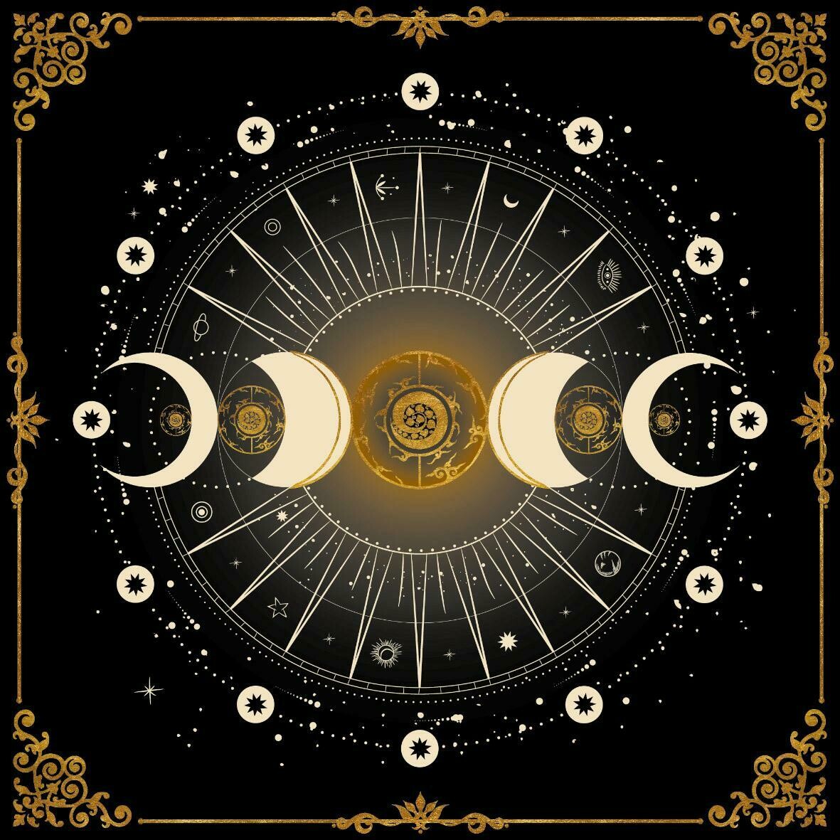 Lenormand / Tapis de Tarot Phase de la Lune Noir / Article de seconde qualité