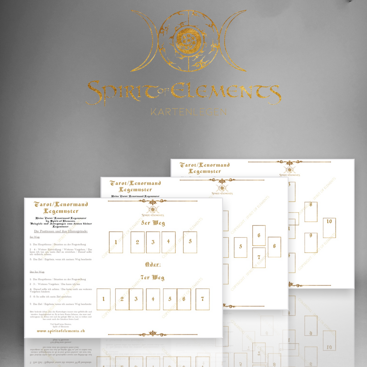 1 Tarot / Lenormand Spread Template / Small Quartet / PDF A4 format for download and printing