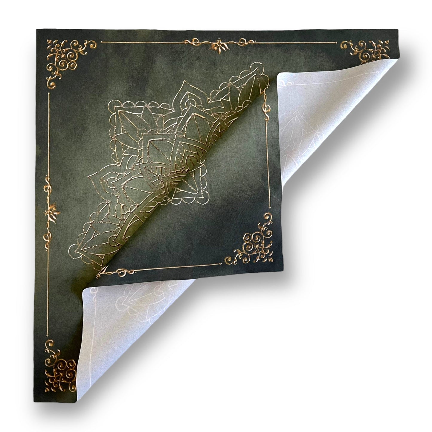 Tissu de tarot / Éléments de mandala doré vert antique