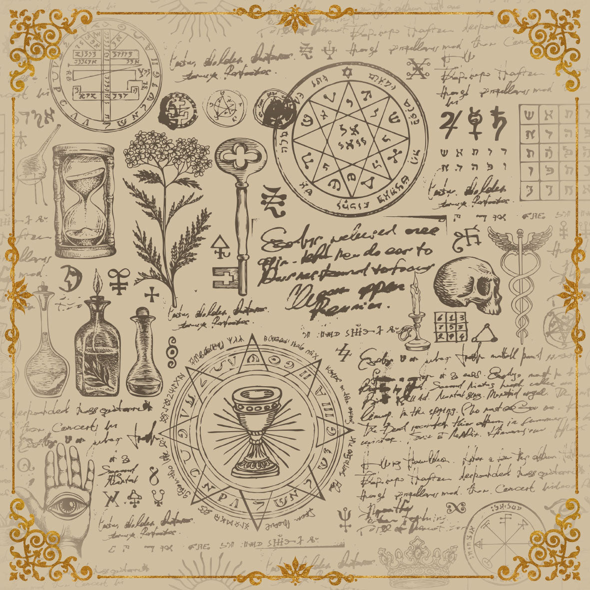 Lenormand / Tarot Cloth Witch's Kitchen Beige