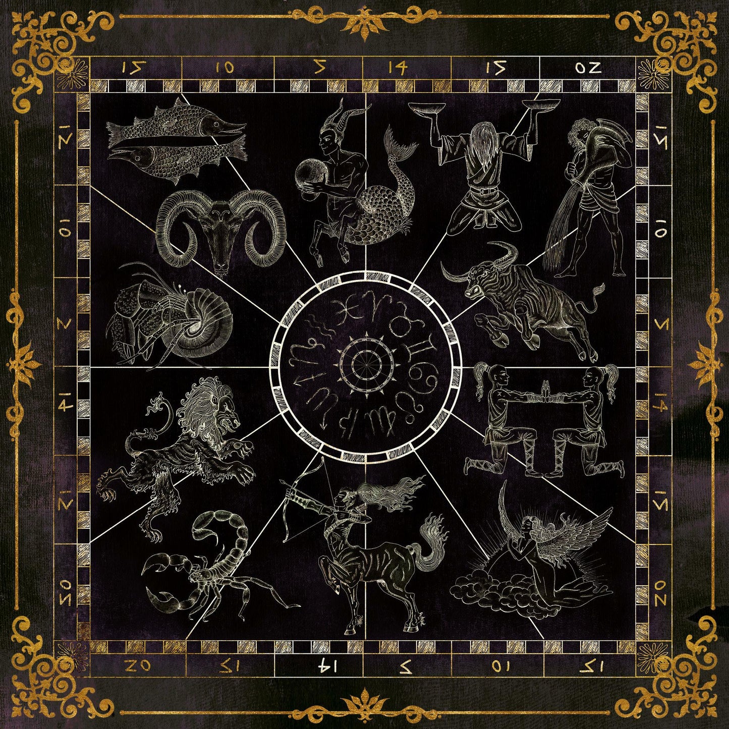 Lenormand / Tarot Tuch Sternzeichen Bilder