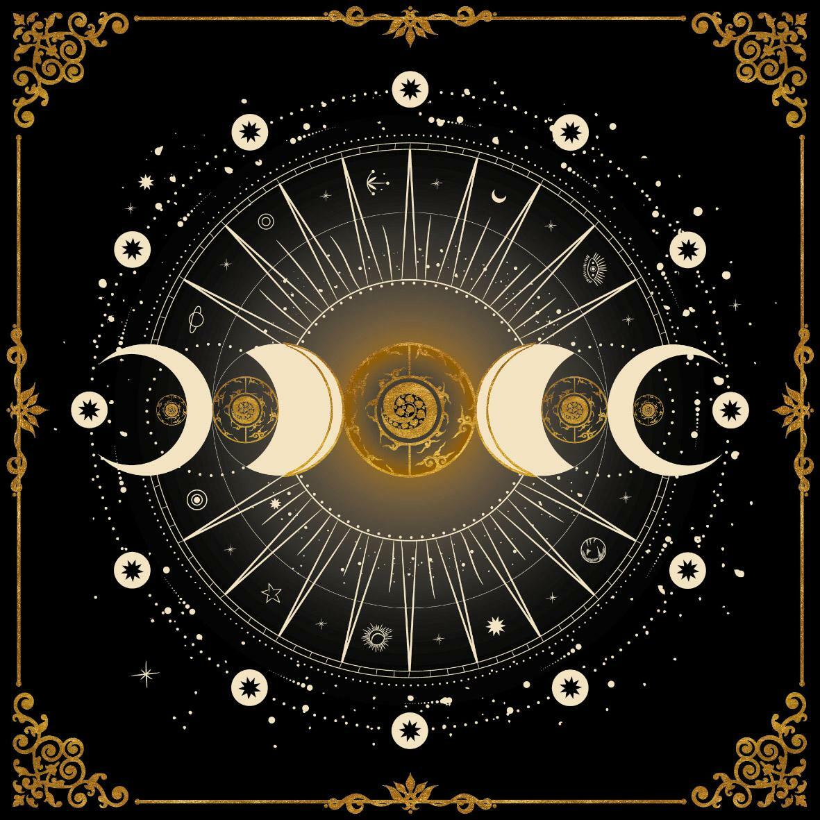 Lenormand / Tapis de Tarot Phase de la Lune Noir / Article de seconde qualité