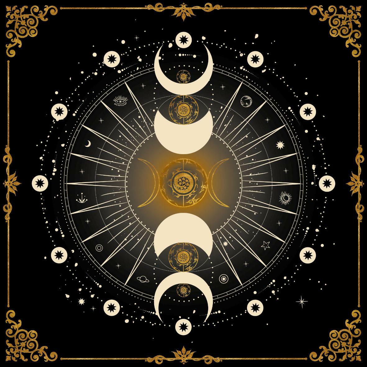 Lenormand / Tapis de Tarot Phase de la Lune Noir / Article de seconde qualité