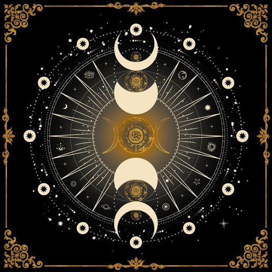 Lenormand / Tapis de Tarot Phase de la Lune Noir / Article de seconde qualité