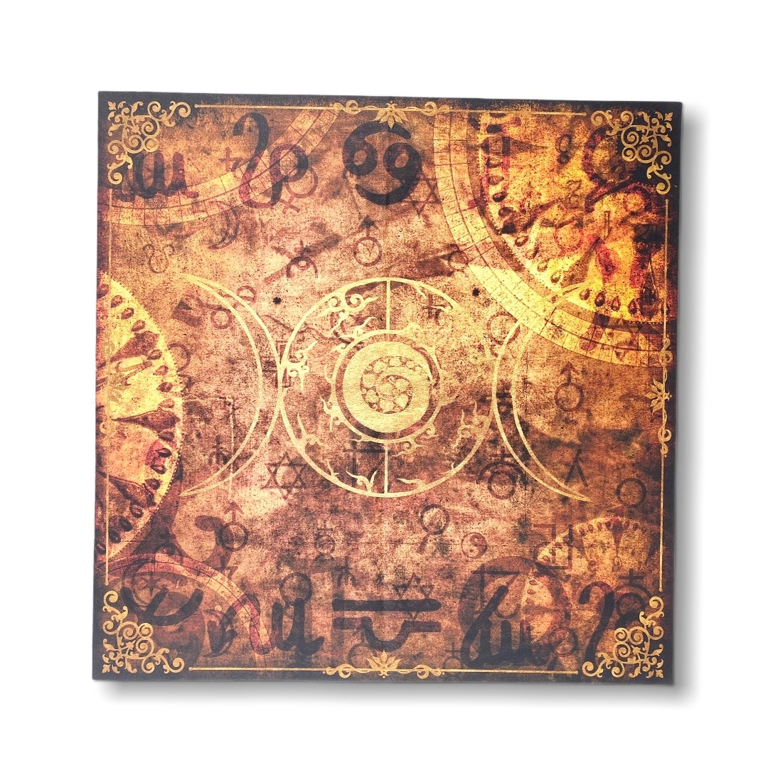 Lenormand / Tarot Tuch Mystic-Clock Sand-Gold