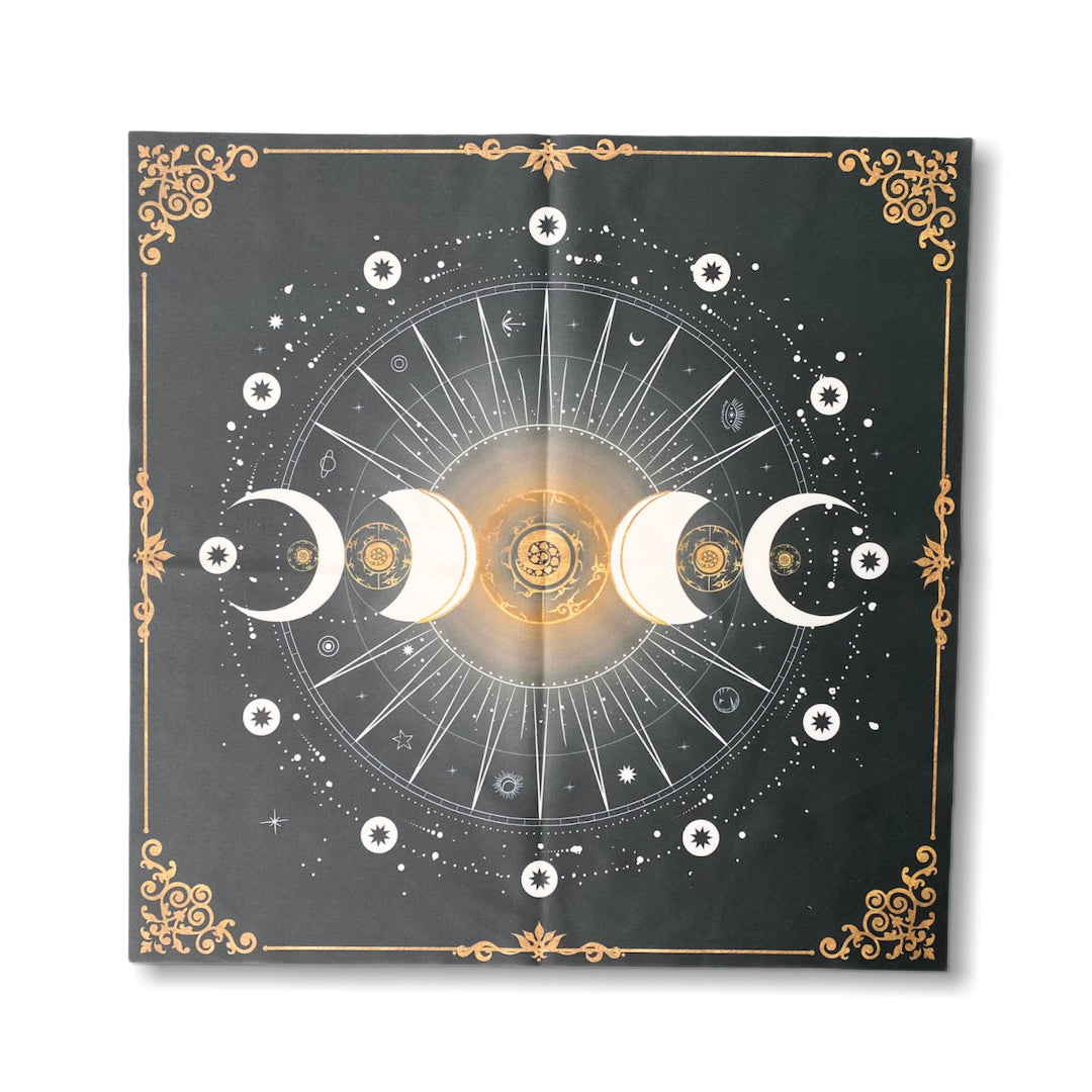 Lenormand / Tapis de Tarot Phase de la Lune Noir / Article de seconde qualité