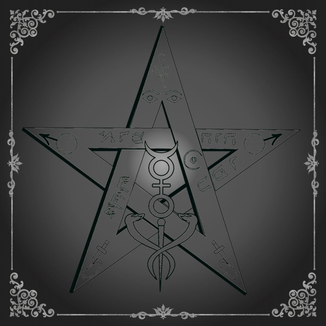 Lenormand & Tarot Cloth / Black-Silver Line Tetragrammaton Mystic