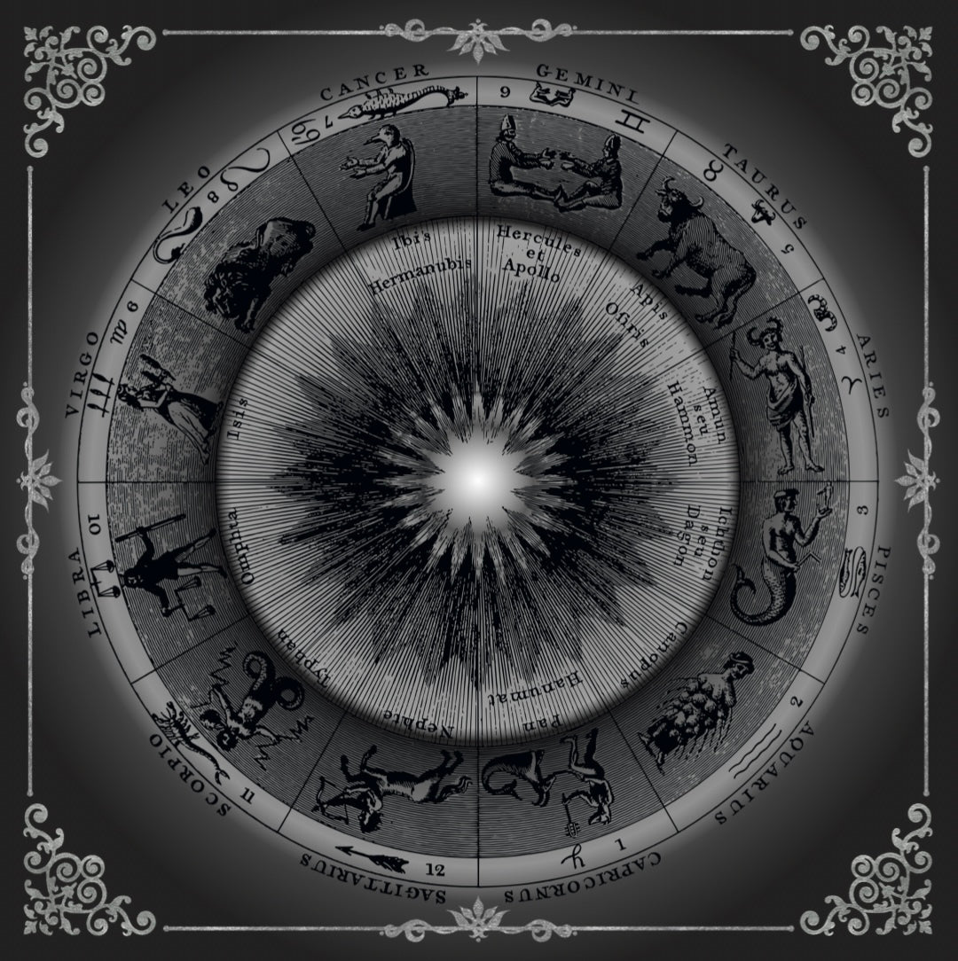 Lenormand & Tarot Cloth / Black-Silver Line Astro Mystic