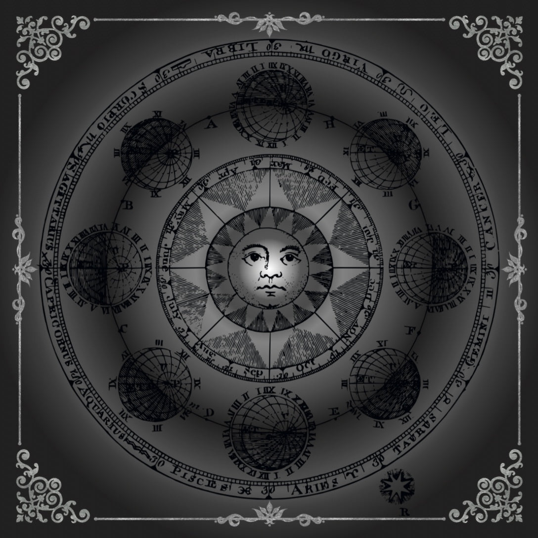 Lenormand & Tarot Cloth / Black-Silver Line Astro Sun