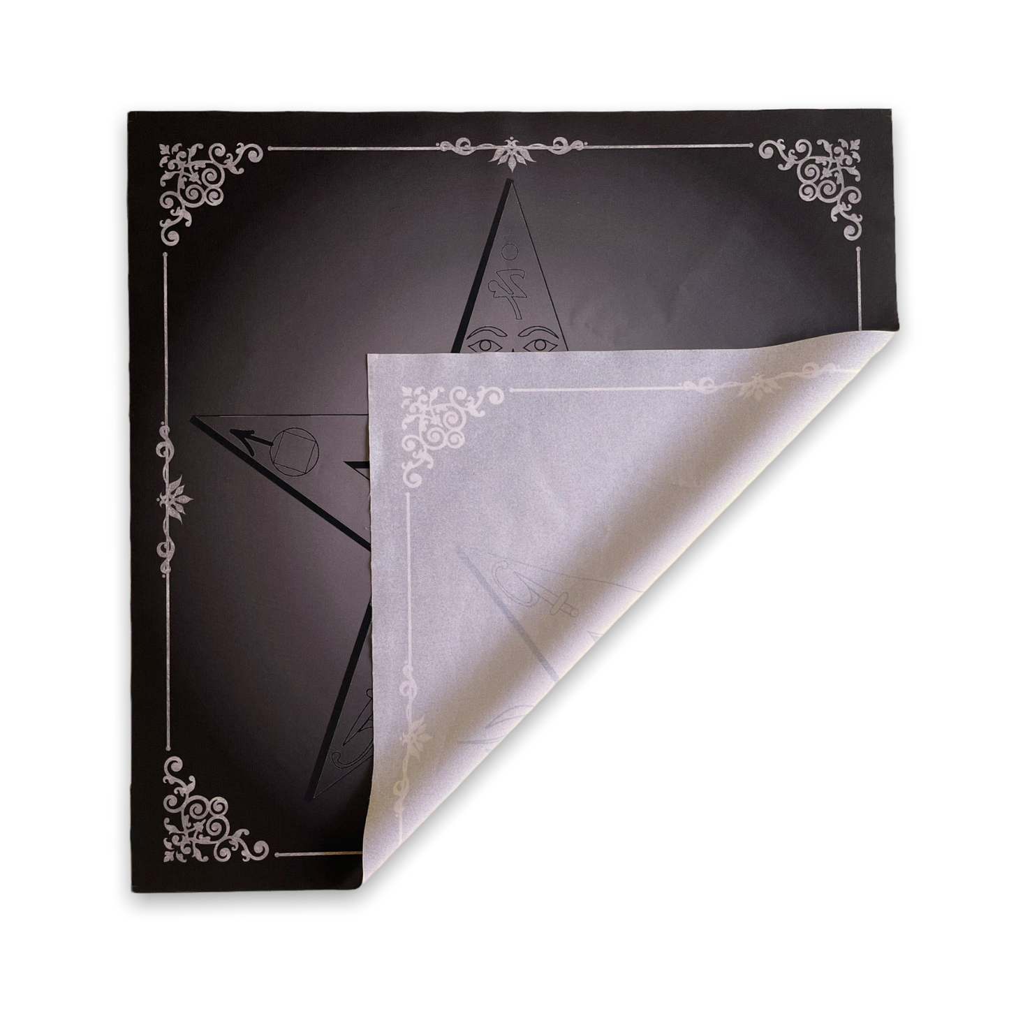 Lenormand & Tarot Cloth / Black-Silver Line Tetragrammaton Mystic