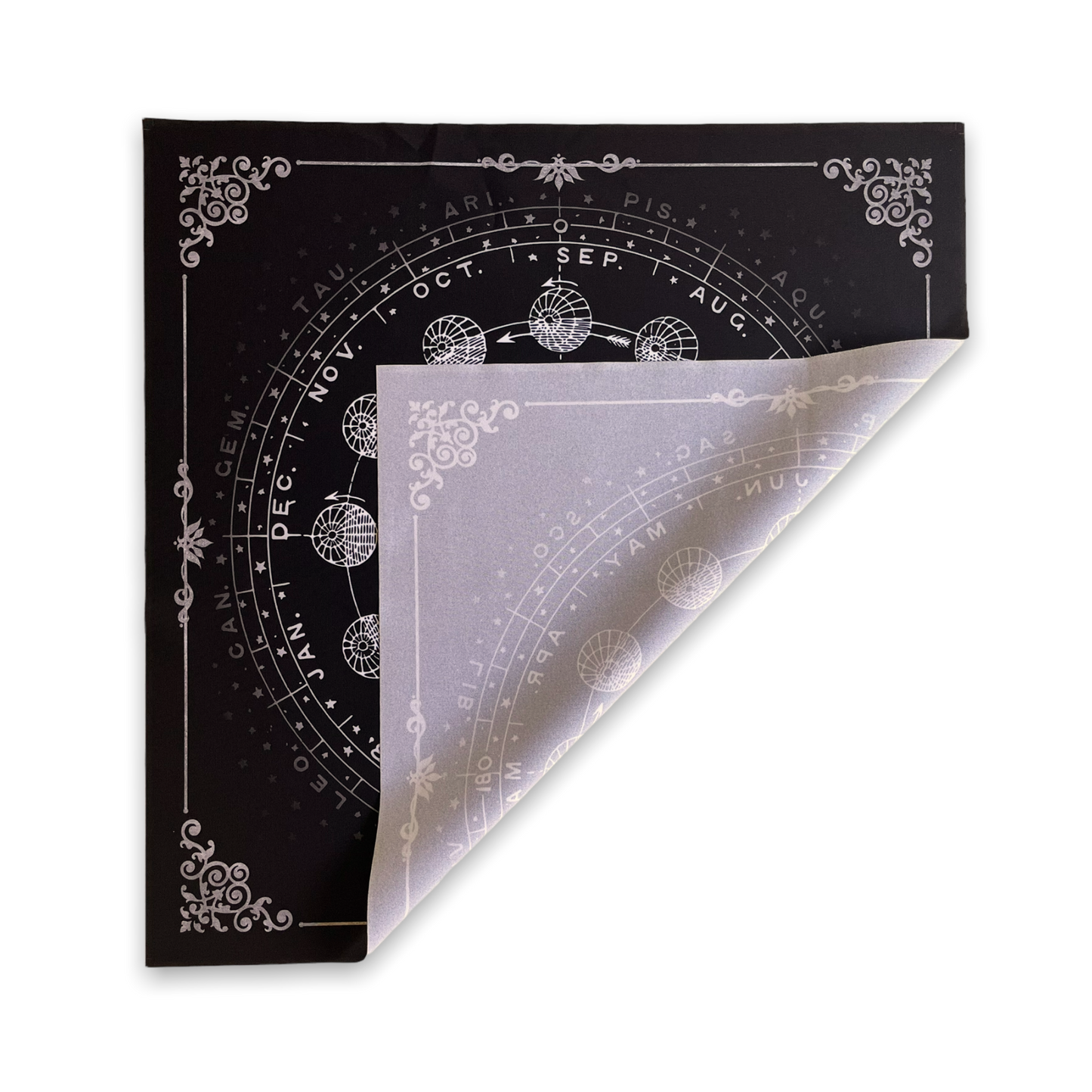 Lenormand & Tarot Cloth / Black-Silver Line Annual Cycle