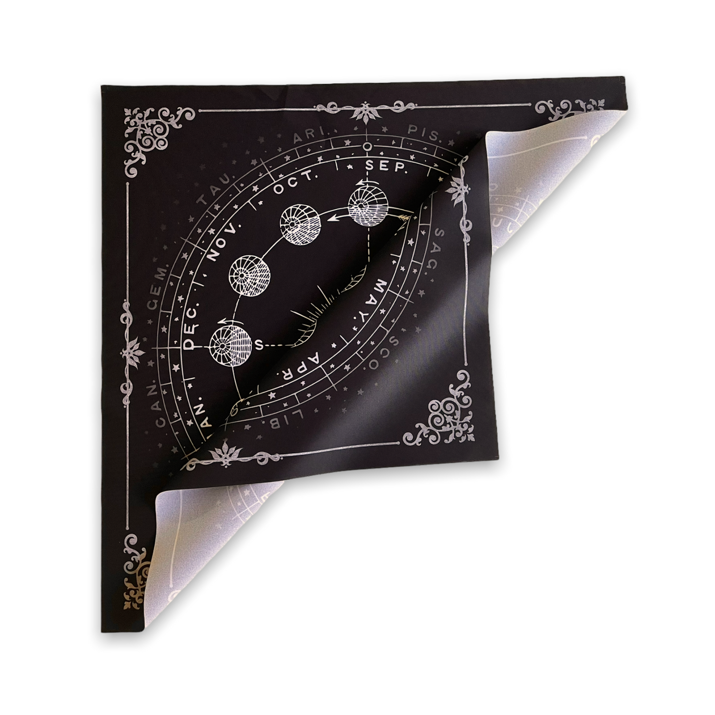 Lenormand & Tarot Cloth / Black-Silver Line Annual Cycle