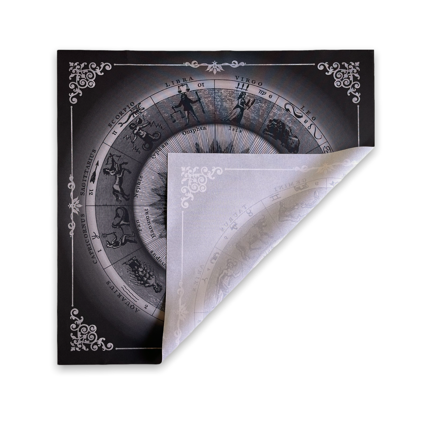 Lenormand & Tarot Cloth / Black-Silver Line Astro Mystic