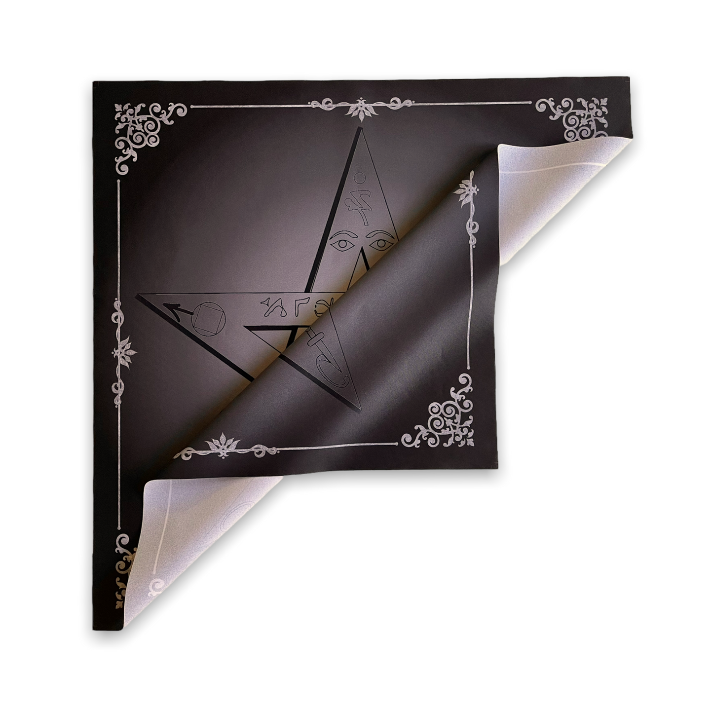 Lenormand & Tarot Cloth / Black-Silver Line Tetragrammaton Mystic
