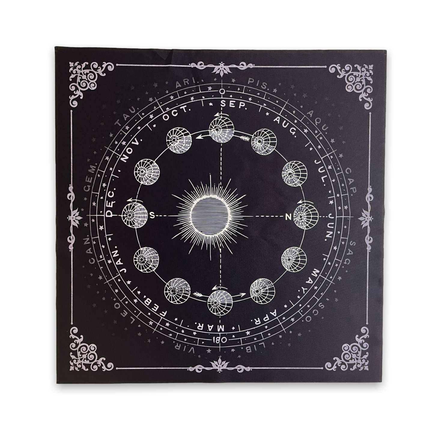Lenormand & Tarot Cloth / Black-Silver Line Annual Cycle