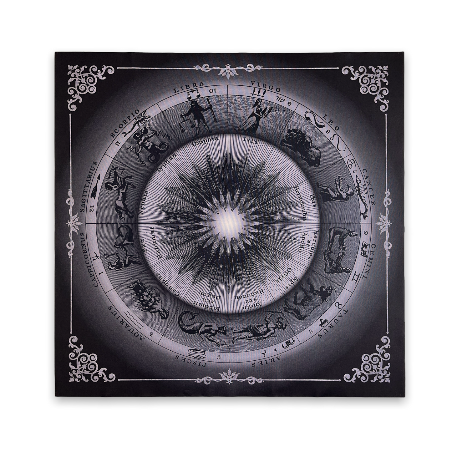 Lenormand & Tarot Cloth / Black-Silver Line Astro Mystic