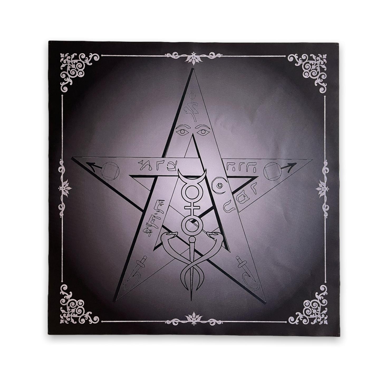 Lenormand & Tarot Cloth / Black-Silver Line Tetragrammaton Mystic