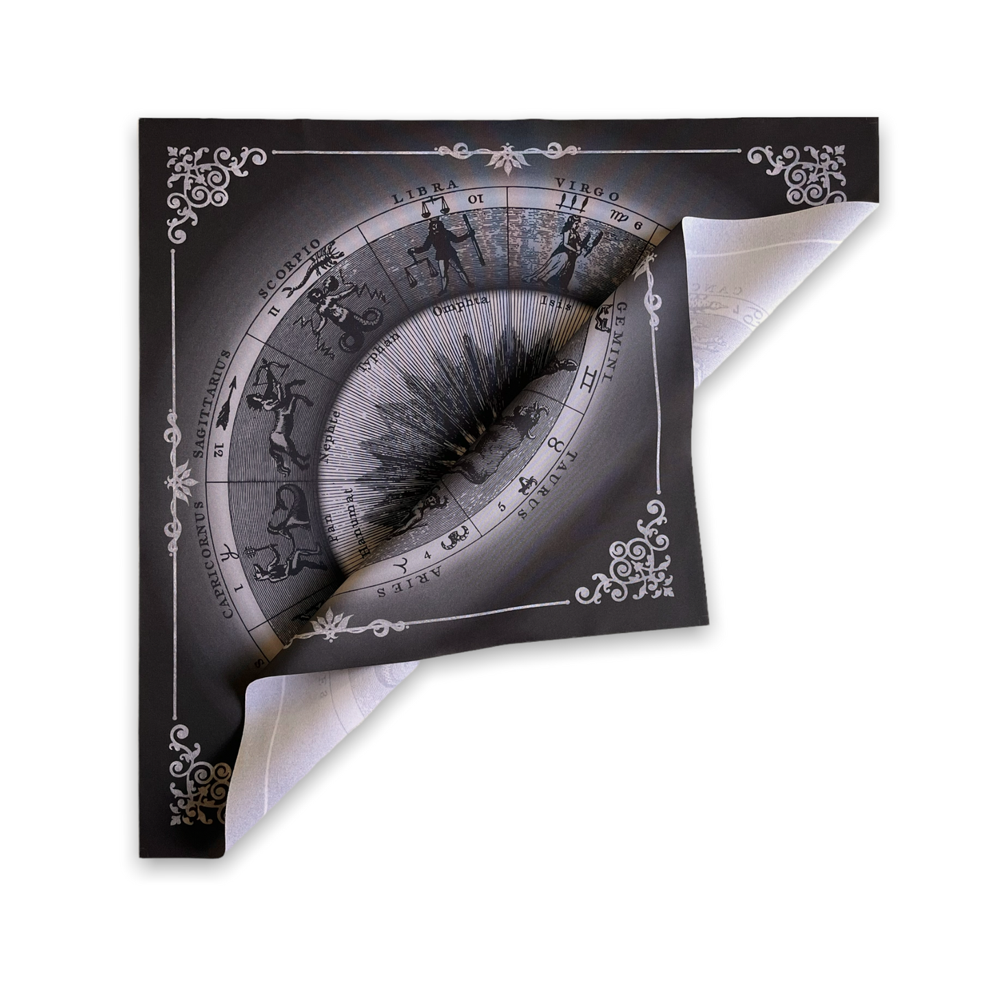 Lenormand & Tarot Cloth / Black-Silver Line Astro Mystic