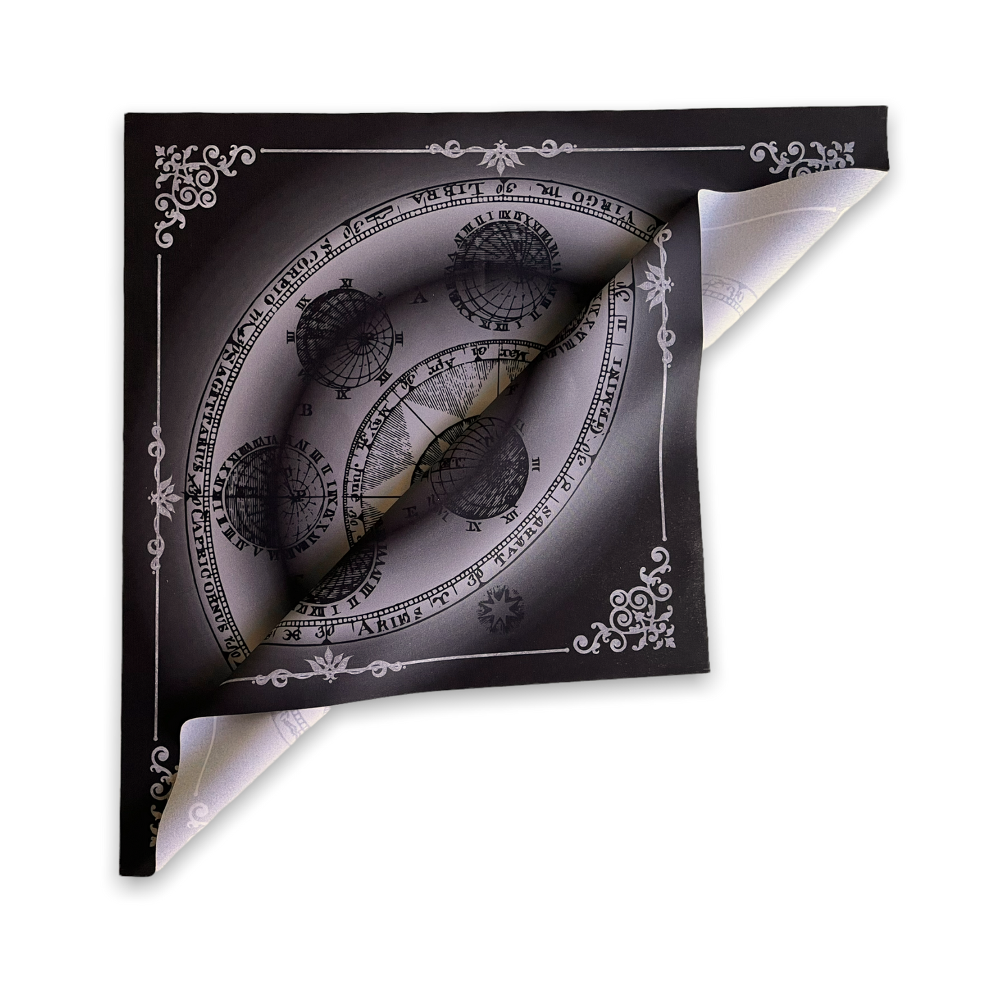 Lenormand & Tarot Cloth / Black-Silver Line Astro Sun