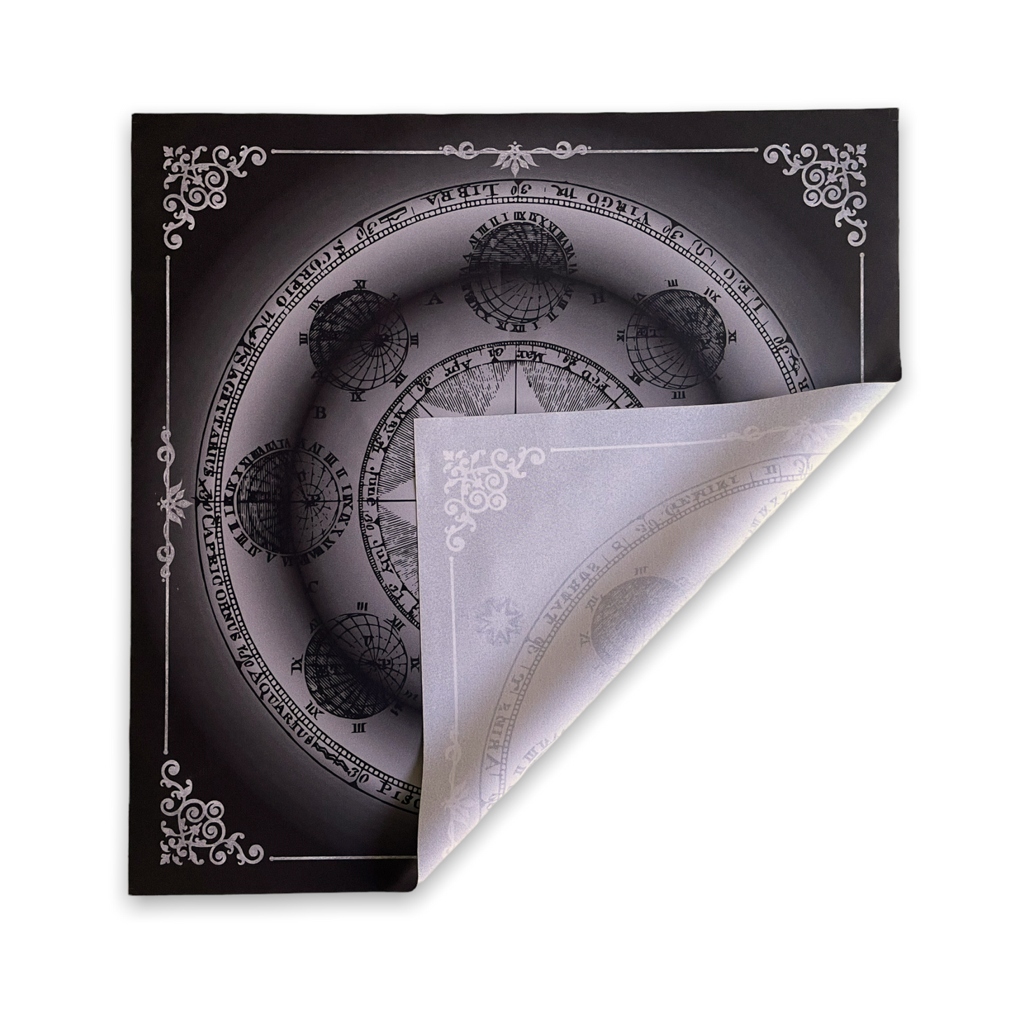 Lenormand & Tarot Cloth / Black-Silver Line Astro Sun