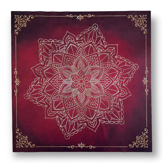 Tissu de tarot / Éléments de mandala dorés rouges antiques