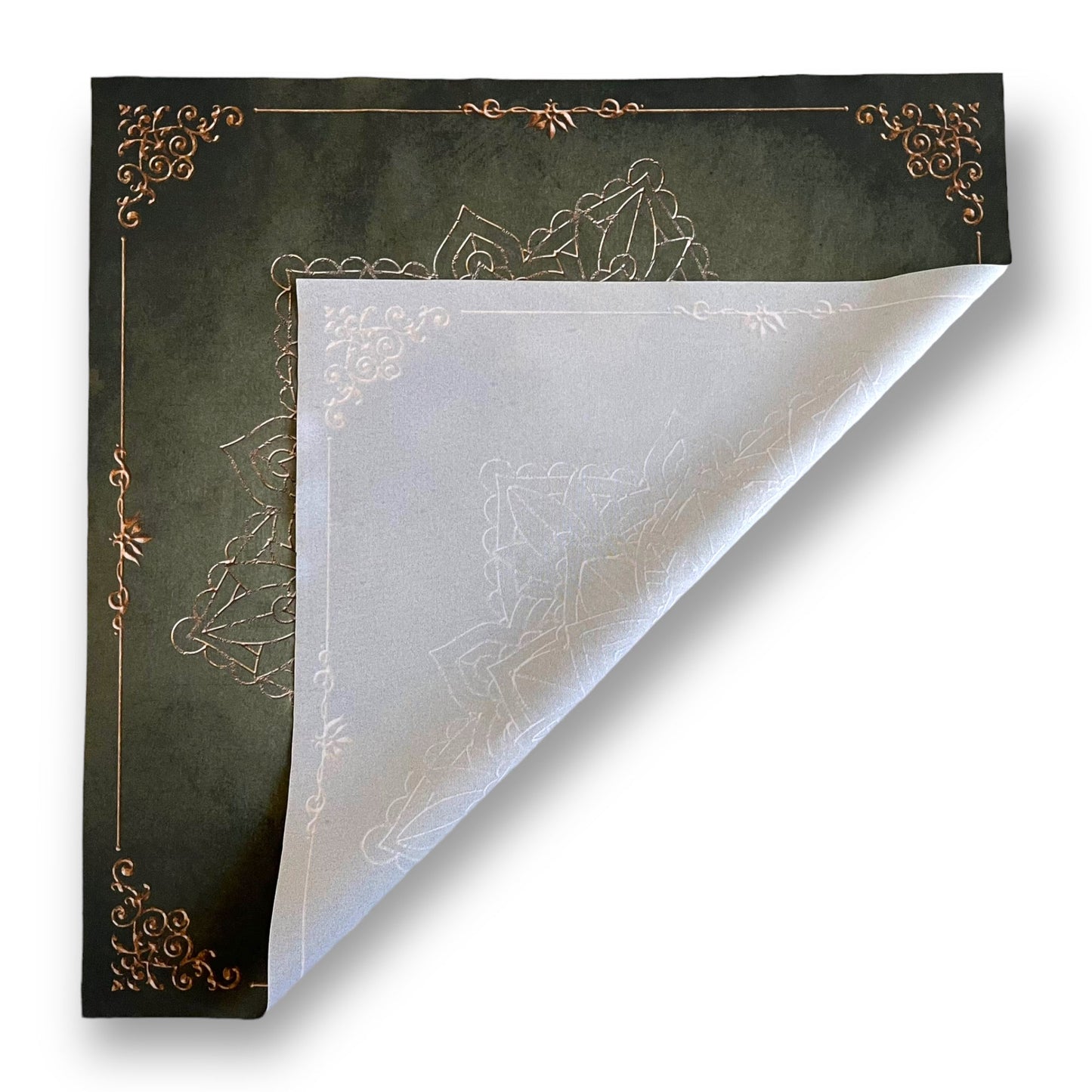 Tissu de tarot / Éléments de mandala doré vert antique