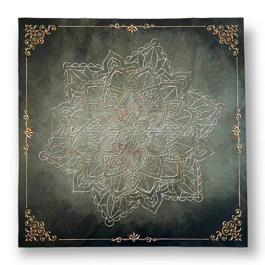 Tissu de tarot / Éléments de mandala doré vert antique