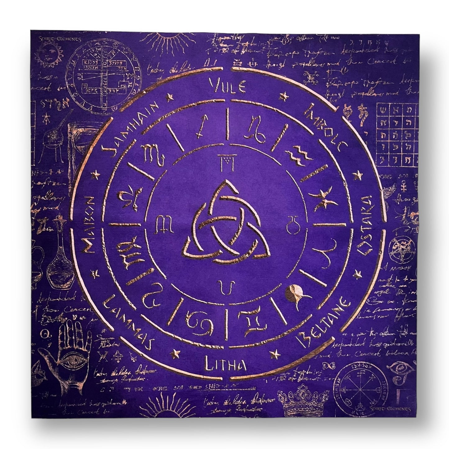 Lenormand / Tarot / Nappe d'autel Roue de l'Année Éléments Violet Antique