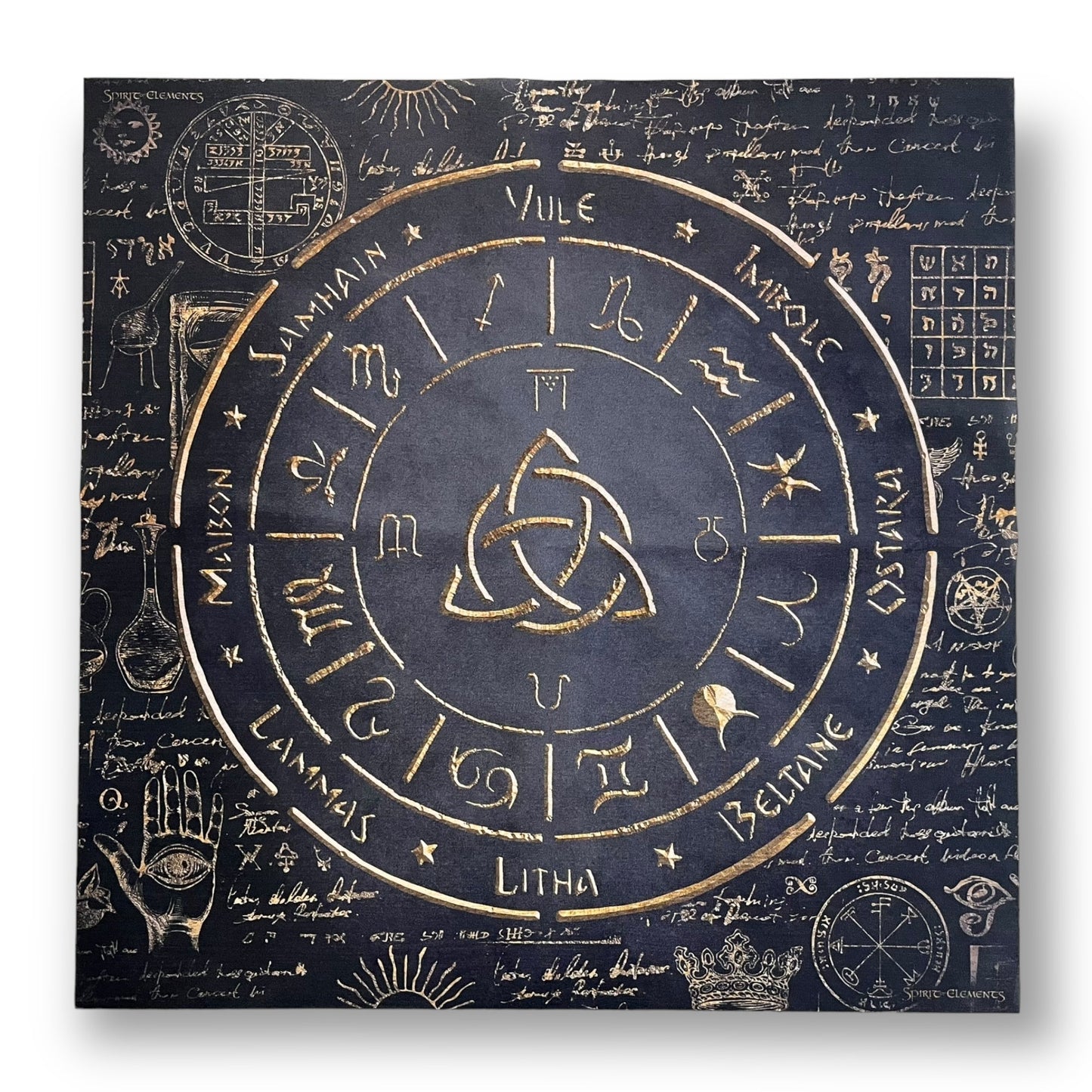 Lenormand / Tarot / Altar Cloth Wheel of the Year Elements Antique Black