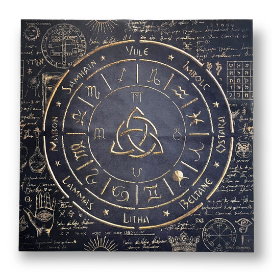 Lenormand / Tarot / Altar Tuch Jahreskreis Elements Antique Black