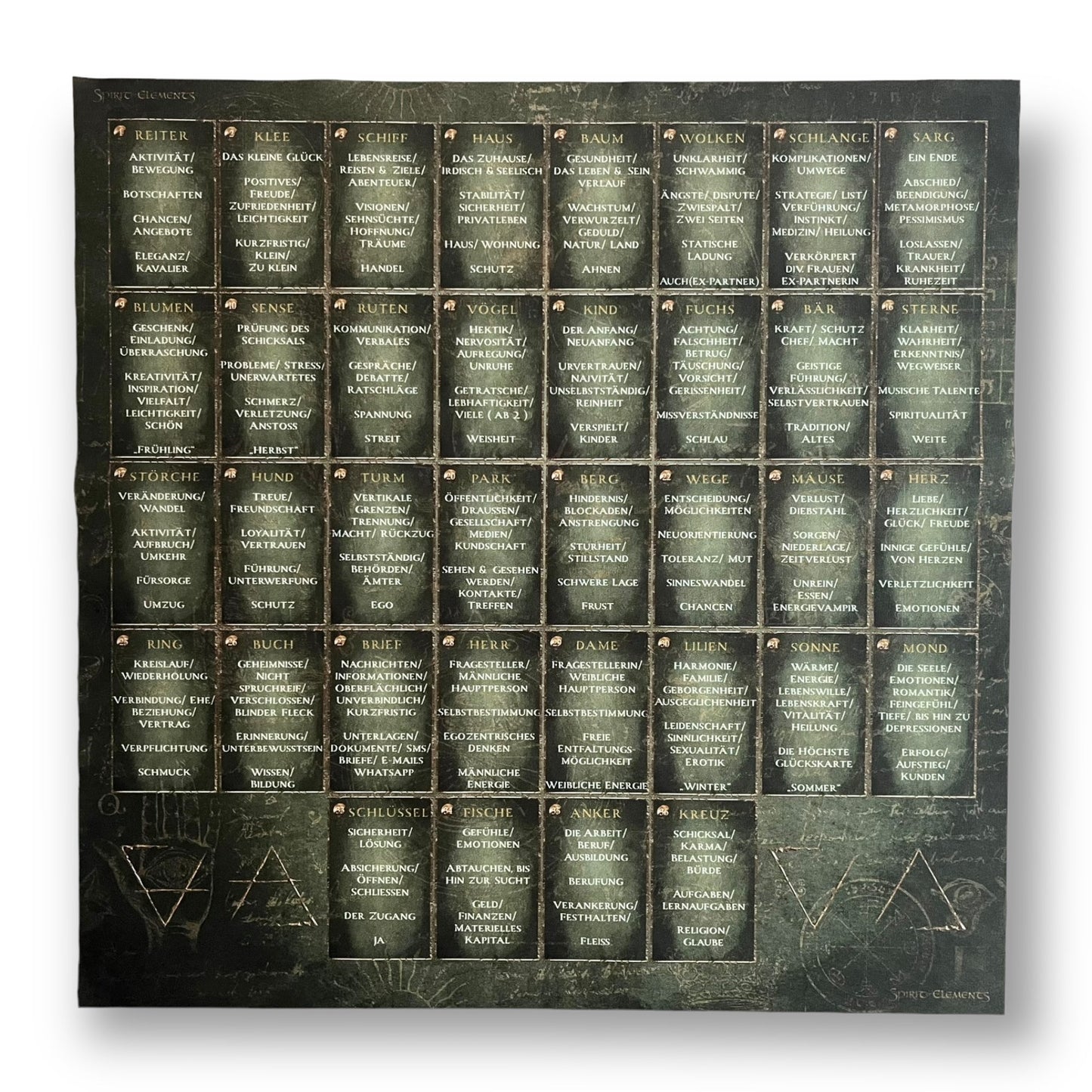 Éléments de tissu pour gabarit Lenormand 52x52 cm / Vert antique