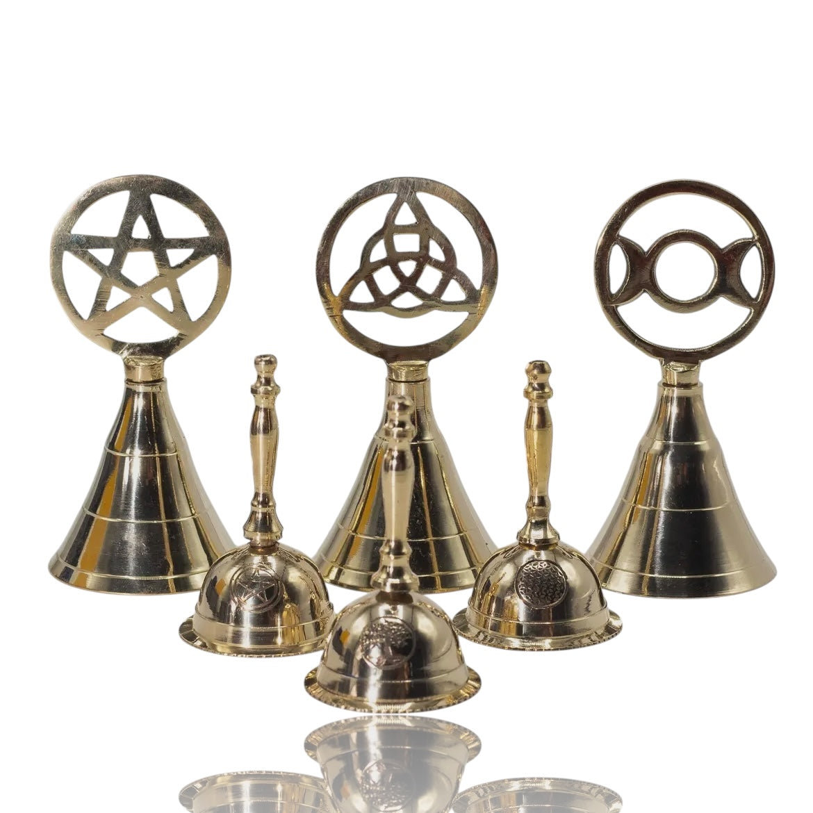 Petite cloche d'autel vintage en laiton – pentagramme