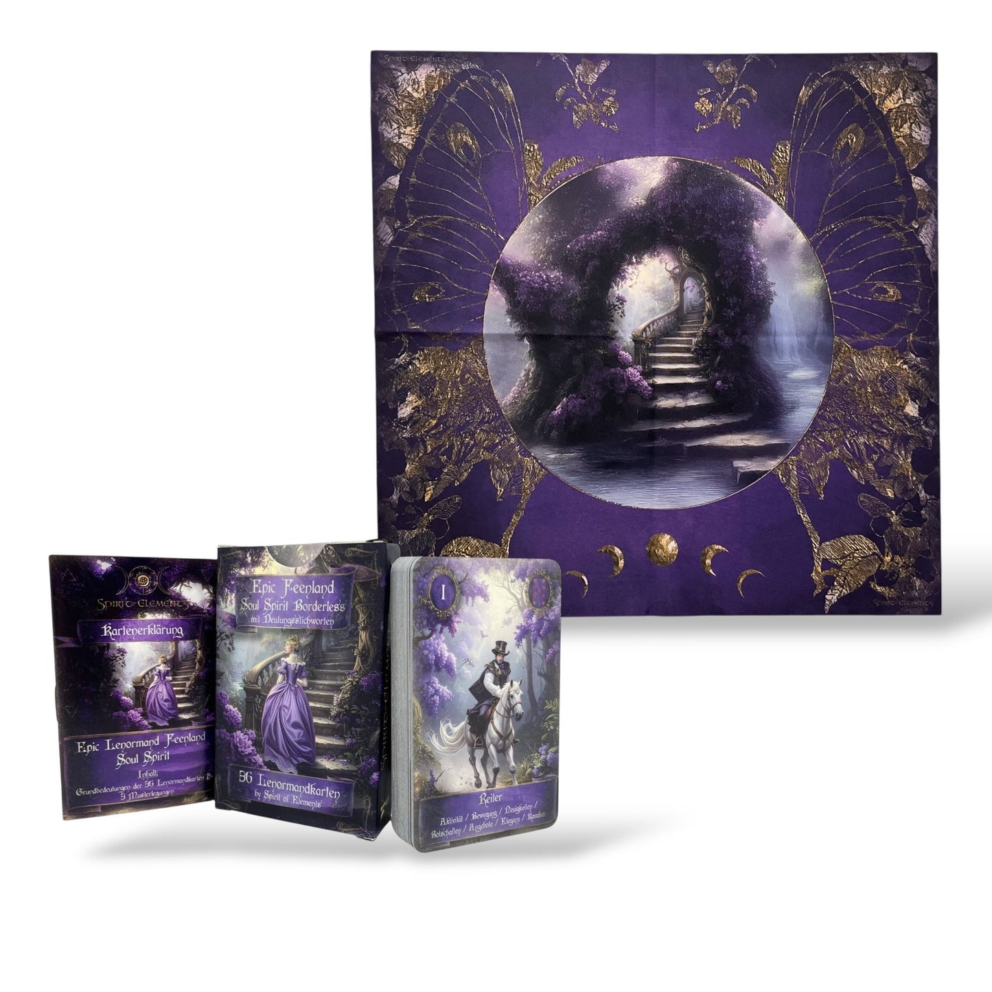 Lenormandkarten Epic Feenland Soul Spirit Borderless mit Deutungsstichworten Viktorian Vintage Set mit Tuch