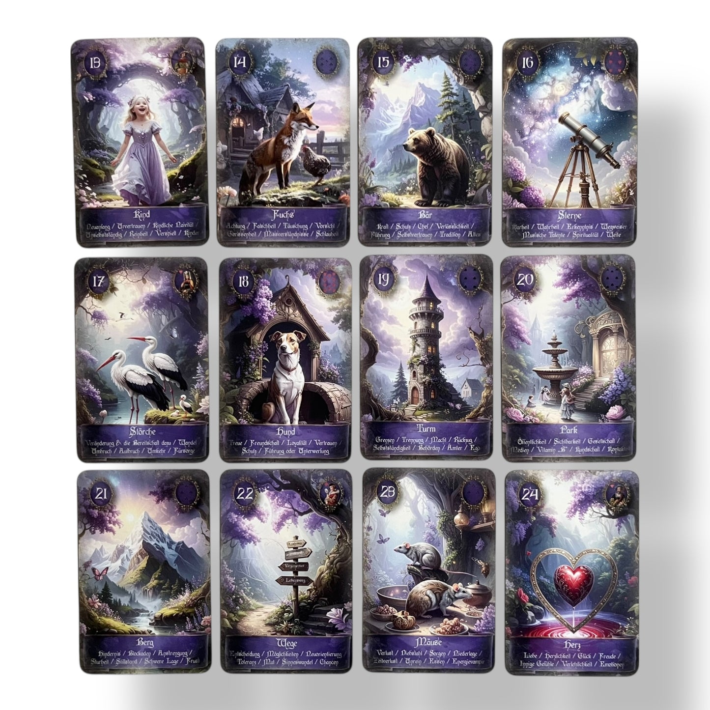 Lenormandkarten Epic Feenland Soul Spirit Borderless mit Deutungsstichworten Viktorian Vintage Karten