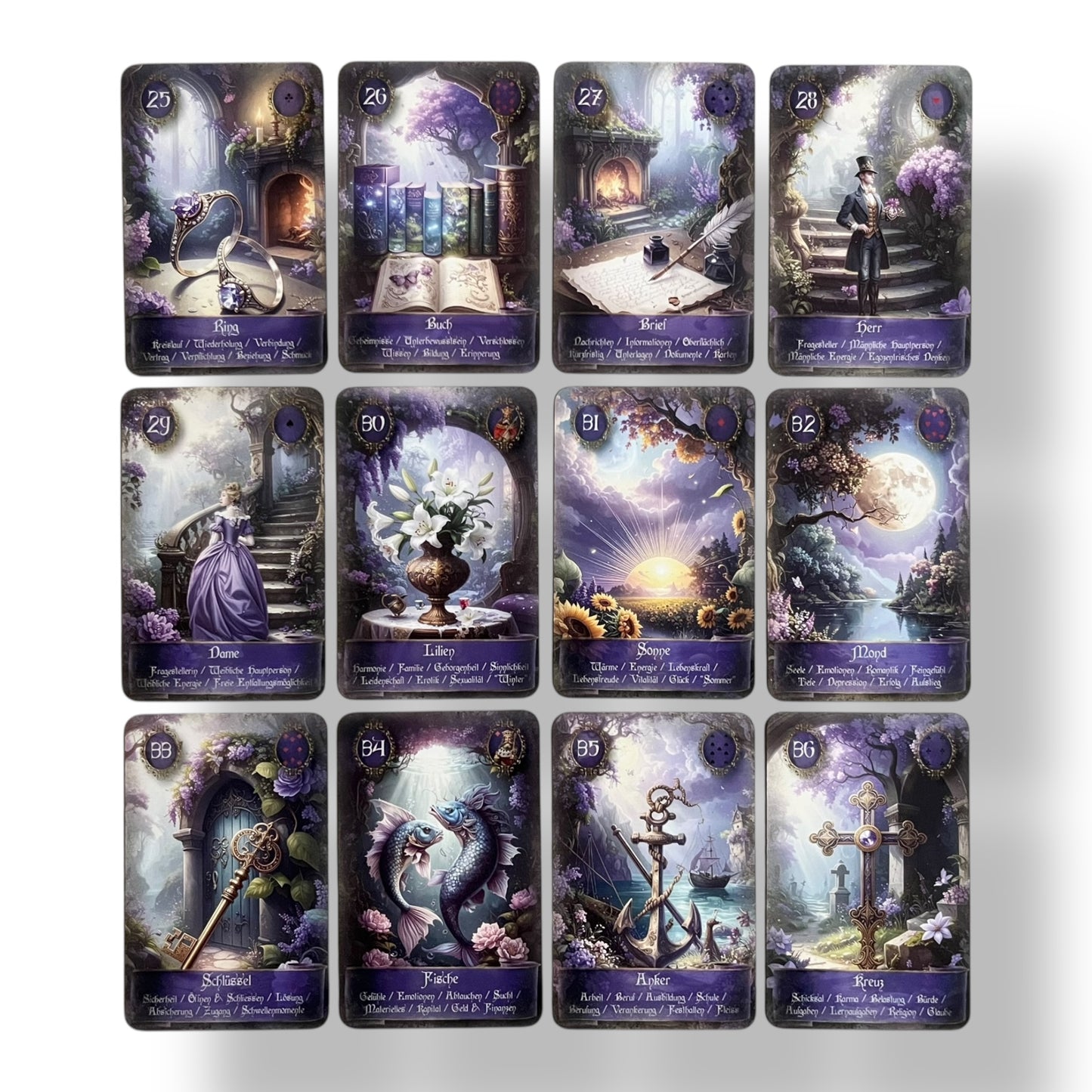 Lenormandkarten Epic Feenland Soul Spirit Borderless mit Deutungsstichworten Viktorian Vintage Karten