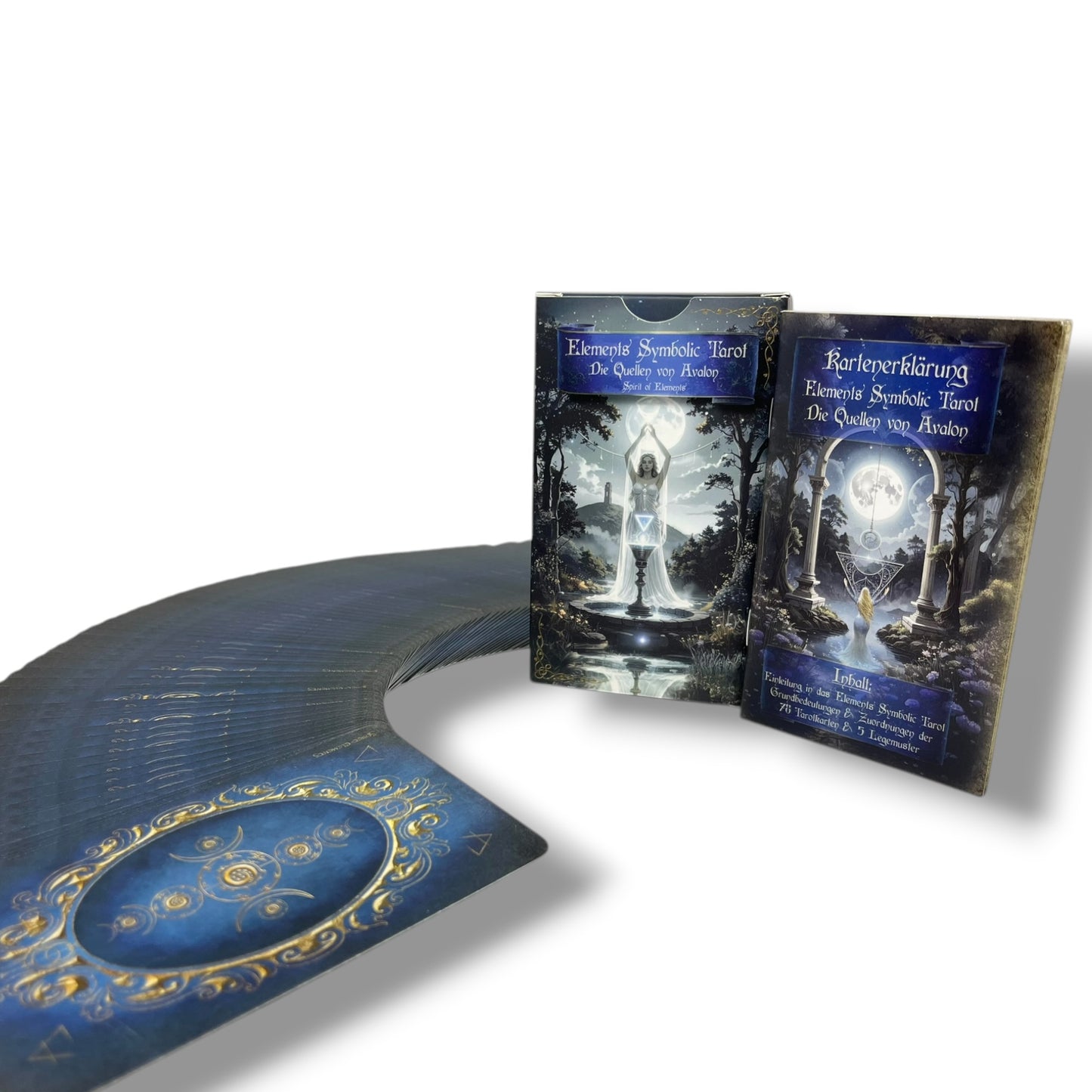 Tarotkarten Avalon - Elements Symbolic Tarot Classic DE - Box mit Rückseite und Kartenerklärung